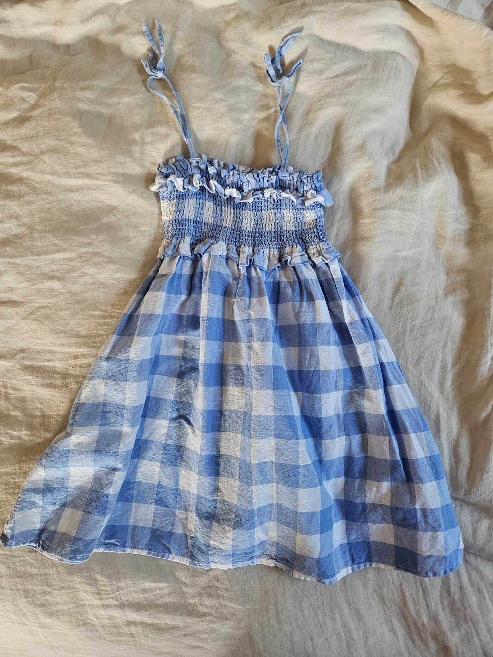J. Crew Blue and White Gingham Smocked Sundress